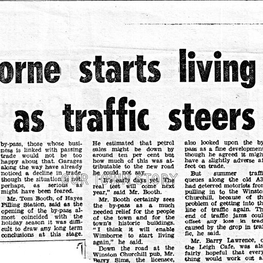Newspaper Article on traffic after the Wimborne Bypass