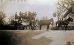 A coach and horses outside the Willett Arms, Merley