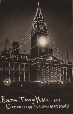 Coronation Illuminations, Bolton Town Hall, Lancashire 1911