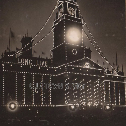 Coronation Illuminations, Bolton Town Hall, Lancashire 1911